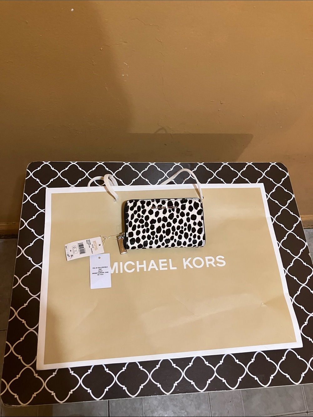 Michael Kors Black & White Dalmatian Spot Wristlet